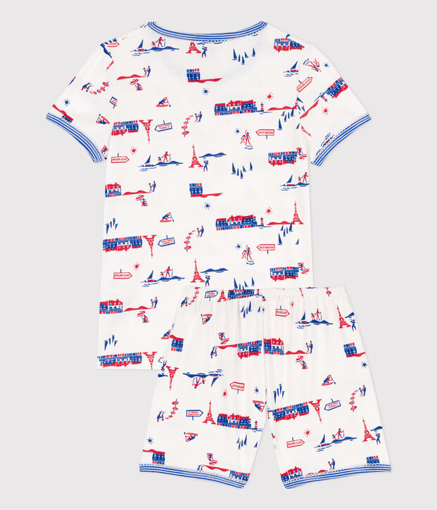 Pyjacourt Paris en coton petite fille blanc/multicouleur