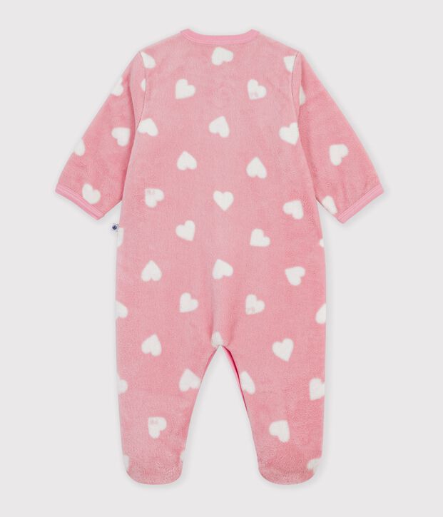 Surpyjama b&eacute;b&eacute; en polaire imprim&eacute; c&oelig;urs rose/blanc