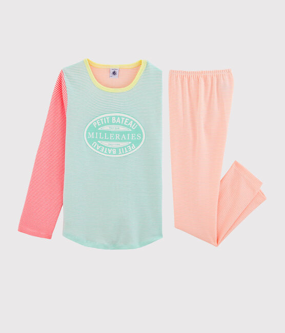 Pyjama petite fille en côte blanc MARSHMALLOW/blanc MULTICO