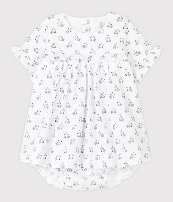Robe avec bloomer à imprimé fleurs bébé fille en popeline blanc MARSHMALLOW/blanc MULTICO