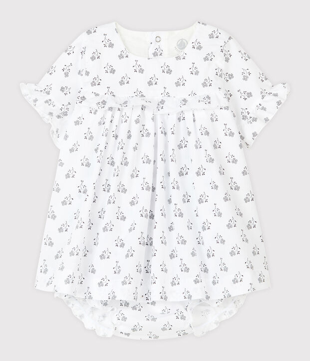 Robe avec bloomer &agrave; imprim&eacute; fleurs b&eacute;b&eacute; fille en popeline blanc/multicouleur