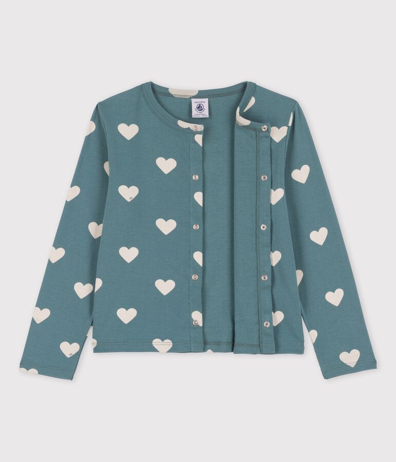 Cardigan imprim&eacute; en coton enfant fille vert/&eacute;cru