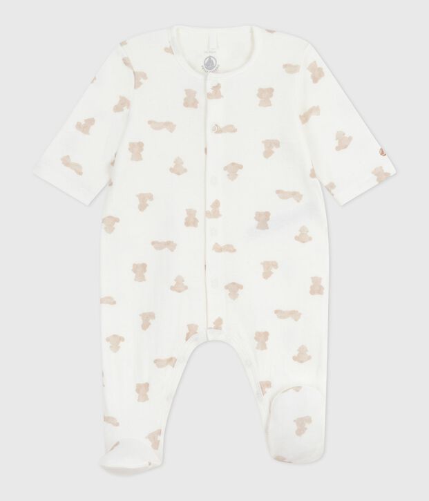 Pyjama b&eacute;b&eacute; en tubique imprim&eacute; blanc/BRUN