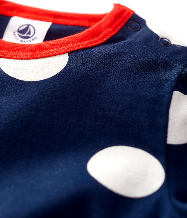 Tee-shirt manches courtes imprim&eacute; pois en jersey b&eacute;b&eacute; bleu/blanc