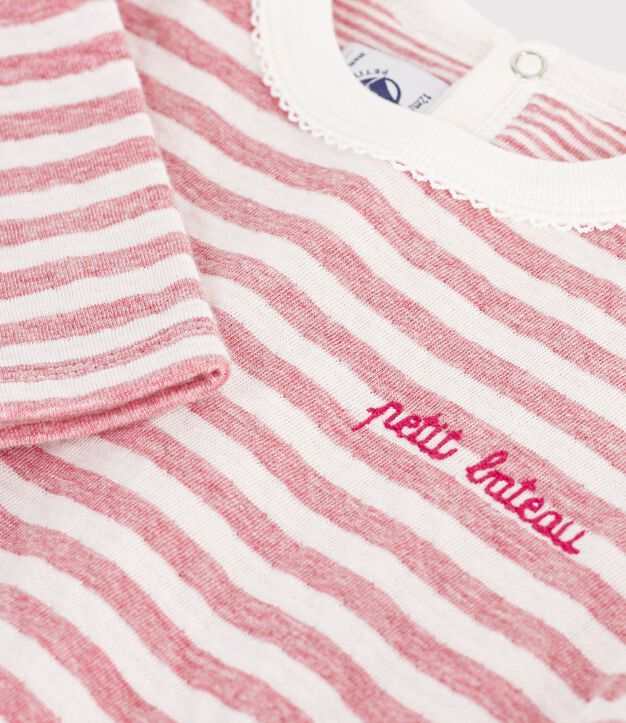 Tee-shirt b&eacute;b&eacute; en coton manches longues &agrave; rayures rose/&eacute;cru