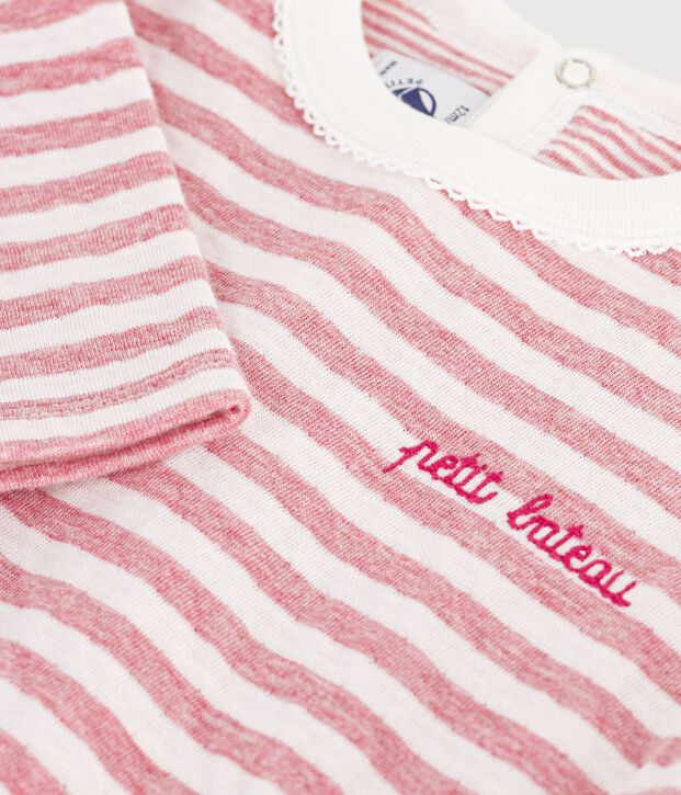 Tee-shirt b&eacute;b&eacute; en coton manches longues &agrave; rayures rose/&eacute;cru