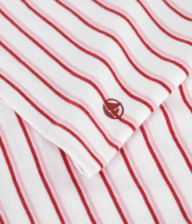 Tee-shirt femme en coton manches courtes &agrave; rayures blanc/rouge