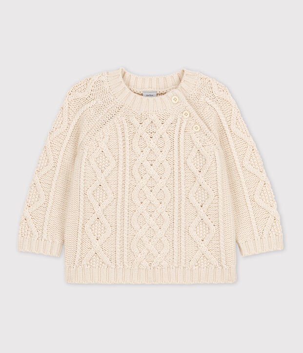 Pull b&eacute;b&eacute; en tricot de coton &agrave; torsades &eacute;cru