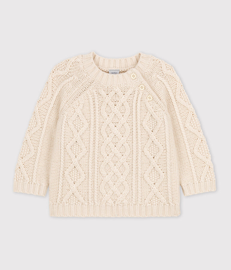 Pull b&eacute;b&eacute; en tricot de coton &agrave; torsades &eacute;cru AVALANCHE