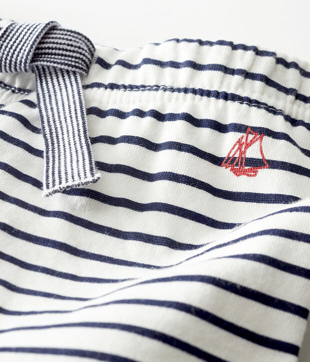 Pantalon b&eacute;b&eacute; en tubique imprim&eacute; blanc/bleu