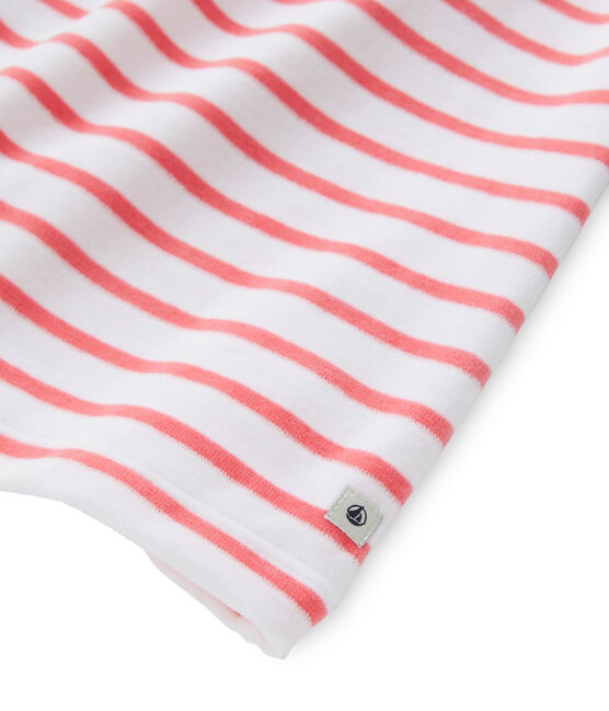 Chemise de nuit fille à rayure marinière et son legging blanc ECUME/rouge CARMEN