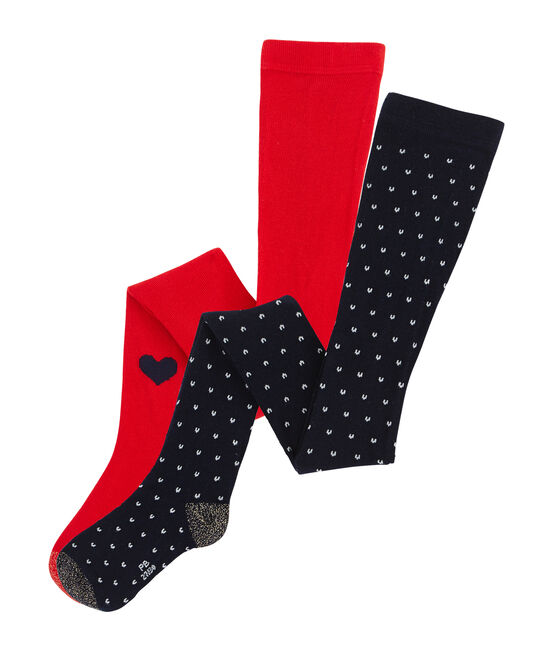 Lot de 2 collants enfant fille bleu SMOKING/rouge TERKUIT