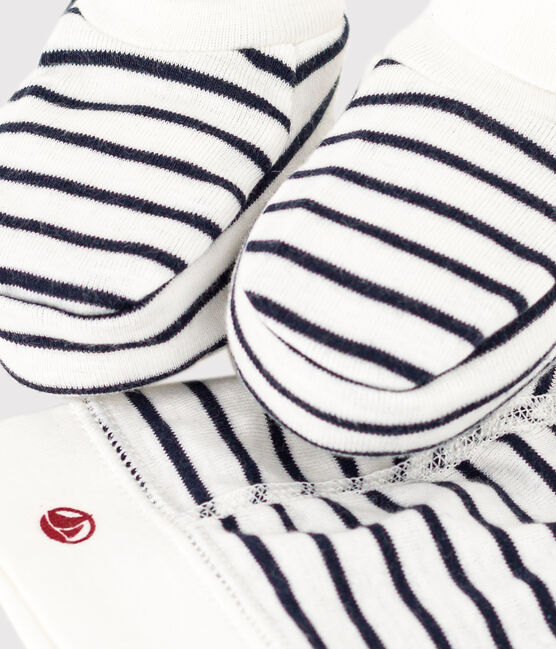 Lot de bonnet et chausson bébé en coton marinière  variante 1