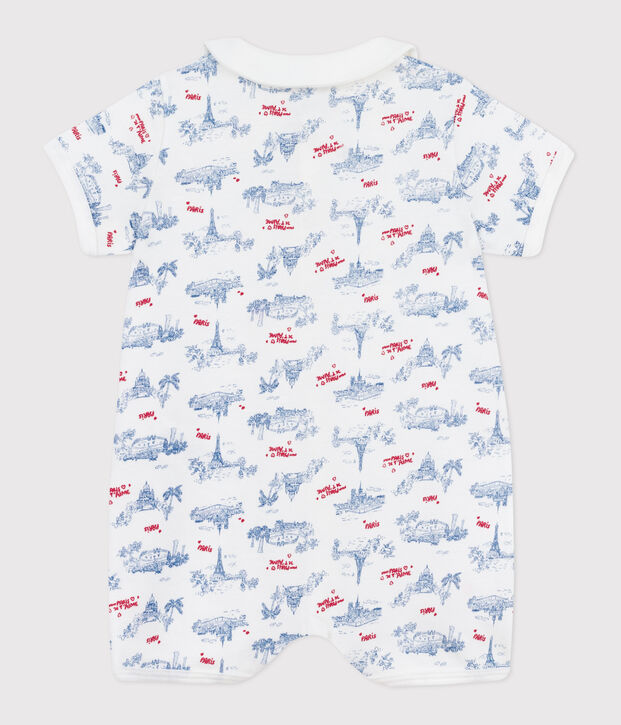 Combinaison courte b&eacute;b&eacute; en coton &agrave; col imprim&eacute; Paris blanc/multicouleur