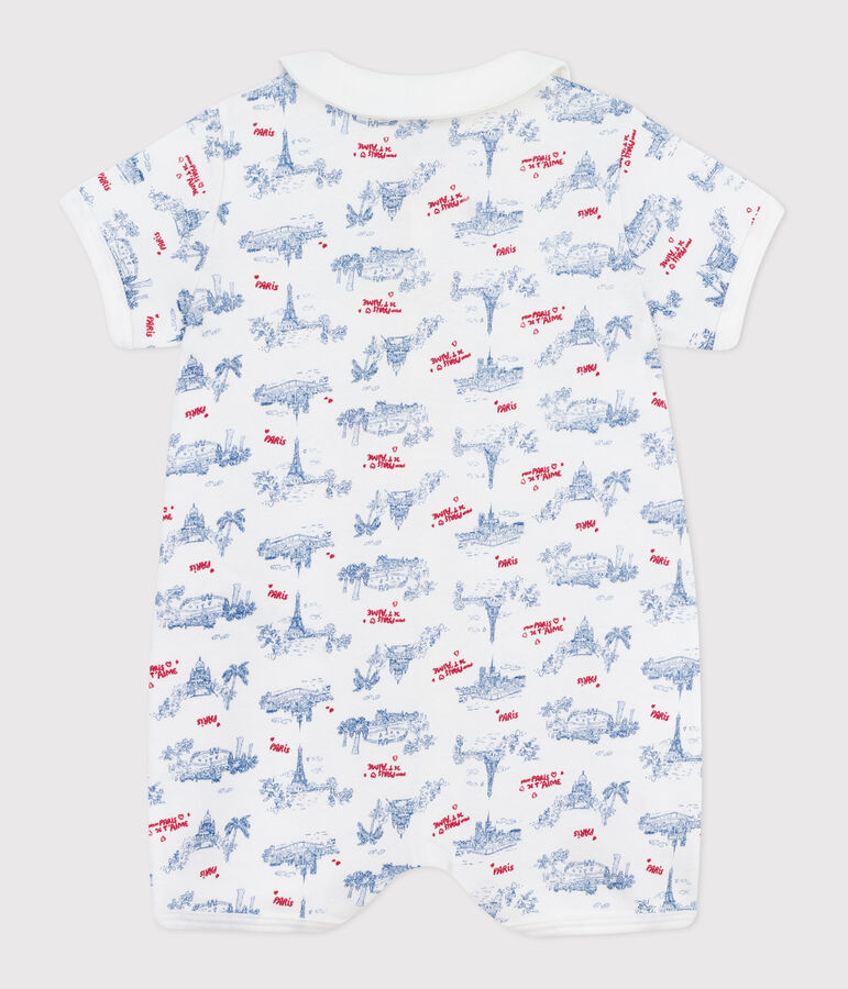 Combinaison courte b&eacute;b&eacute; en coton &agrave; col imprim&eacute; Paris blanc MARSHMALLOW/blanc MULTICO