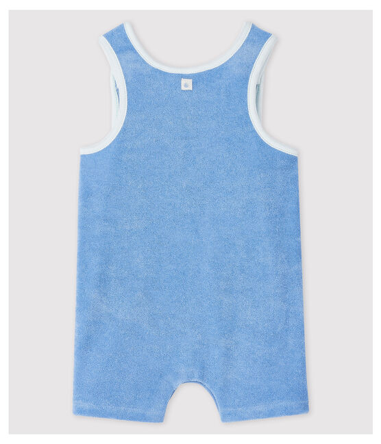 Salopette courte bleue bébé en bouclette éponge de coton biologique bleu EDNA