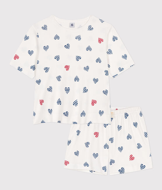 Pyjama short femme en coton imprimé coeurs blanc MARSHMALLOW/blanc MULTICO