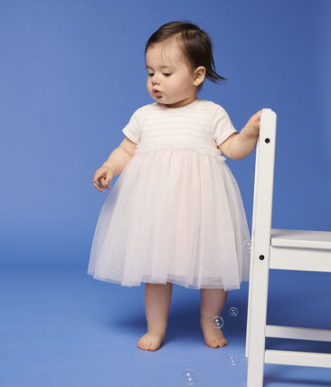 Robe bi-matières manches courtes bébé fille