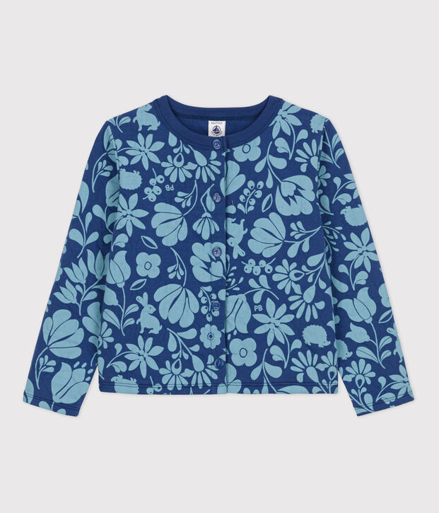 Cardigan imprim&eacute; en tubique matelass&eacute; enfant fille bleu/bleu