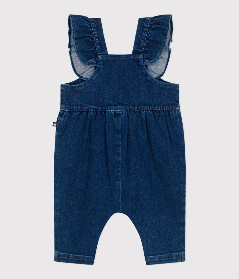 Salopette b&eacute;b&eacute; en jean &eacute;lasthanne &agrave; volants et jambes longues bleu DENIM MOYEN