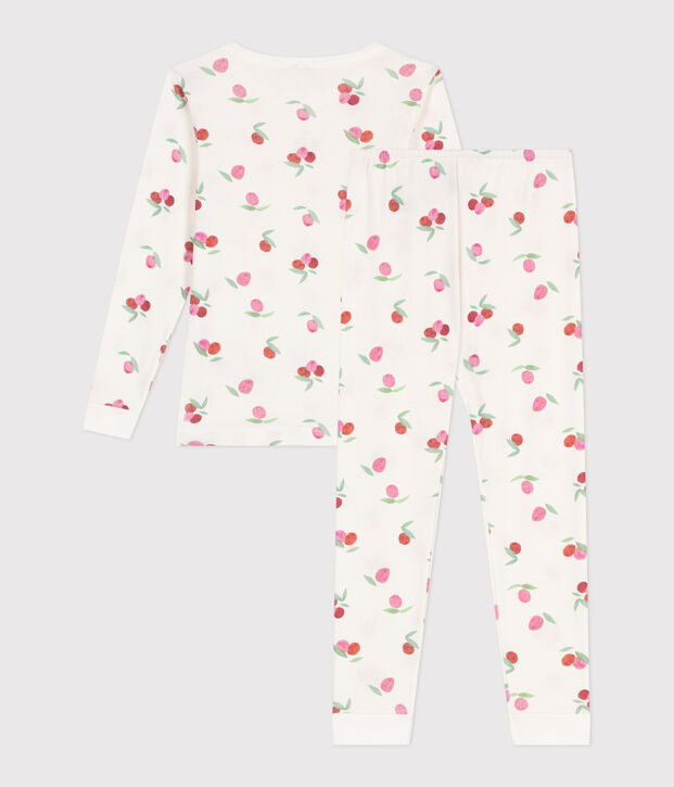 Pyjama tr&egrave;s ajust&eacute; enfant en coton imprim&eacute; blanc/rose/multicouleur