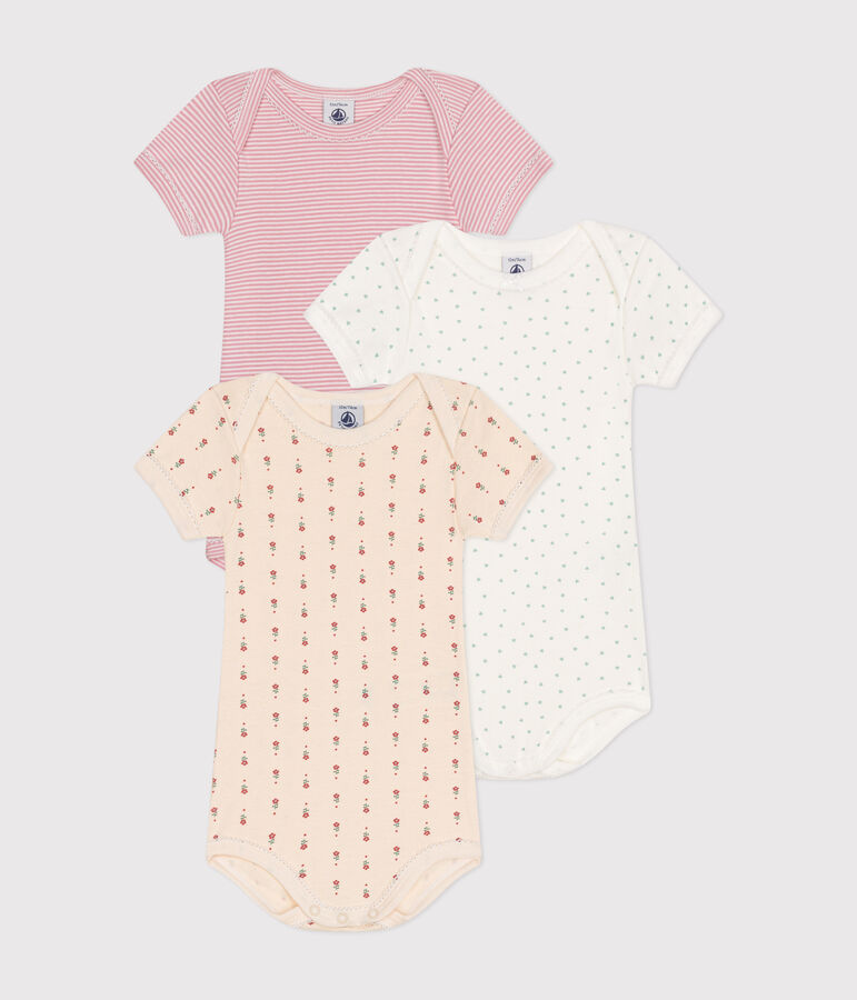 Lot de 3 bodies manches courtes en coton b&eacute;b&eacute; multicouleur