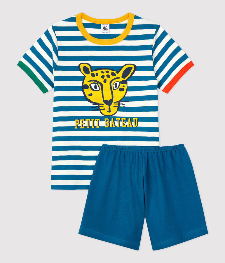 Pyjacourt &agrave; rayures petit gar&ccedil;on en coton bleu/blanc