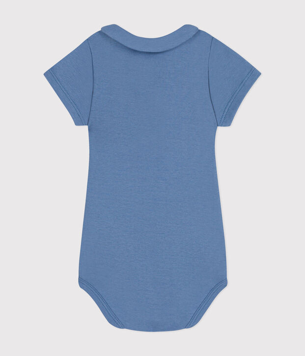 Body manches courtes col claudine en coton b&eacute;b&eacute; bleu