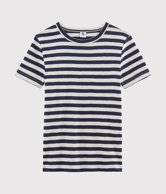 Tee shirt manches courtes iconique femme bleu SMOKING/gris BELUGA