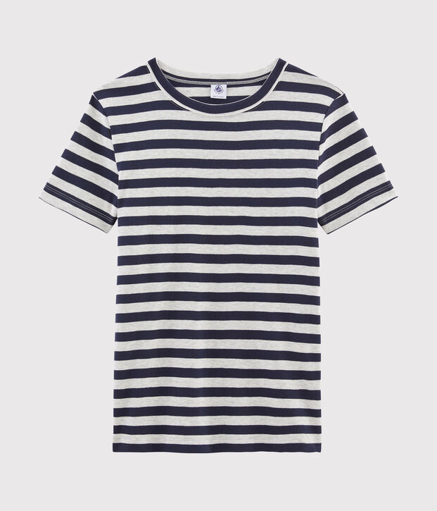 Tee shirt manches courtes iconique femme bleu/gris