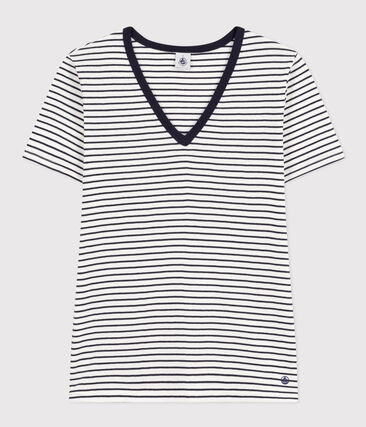 Tee-shirt l'Iconique col V en coton rayé femme