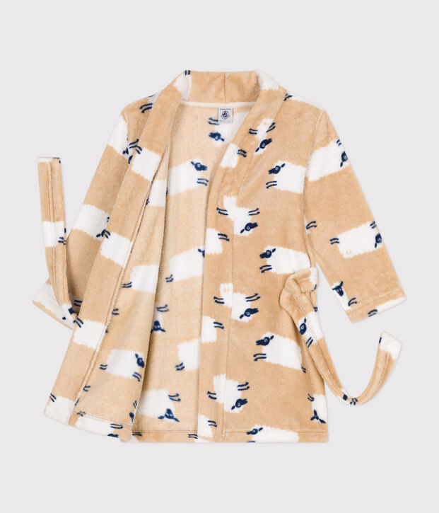 Robe de chambre en polaire imprim&eacute;e enfant beige/multicouleur