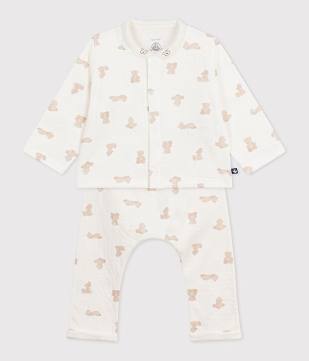 Ensemble long 3 pi&egrave;ces b&eacute;b&eacute; en coton, imprim&eacute; oursons blanc/BRUN