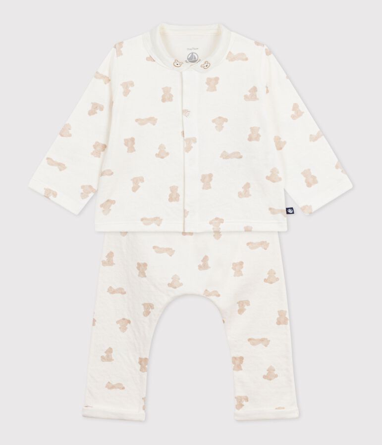 Ensemble long 3 pi&egrave;ces b&eacute;b&eacute; en coton, imprim&eacute; oursons MARSHMALLOW/ BRUN