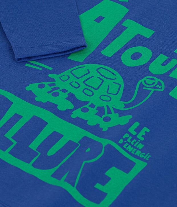 Tee-shirt enfant manches longues &agrave; motif bleu