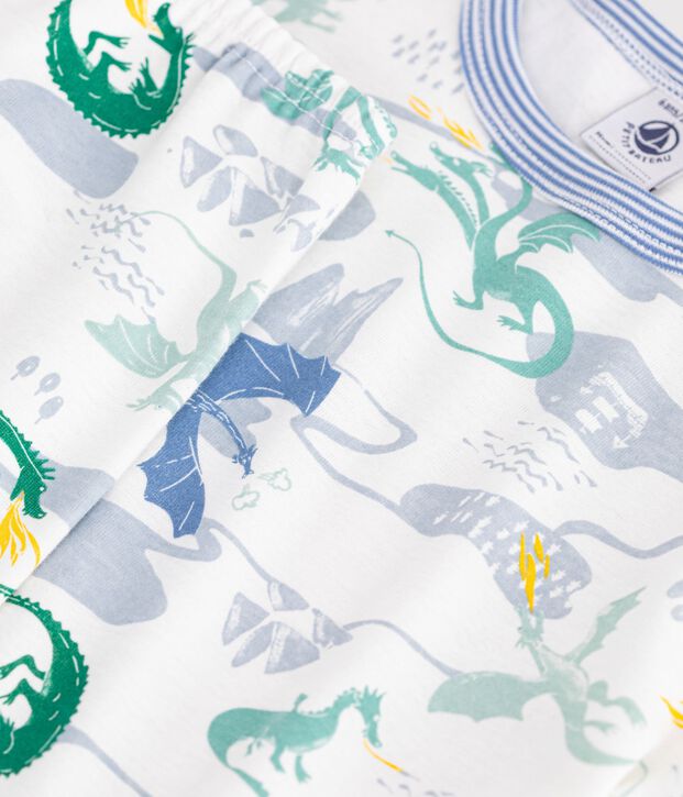 Pyjama enfant en coton manches courtes jambes longues imprim&eacute; blanc/multicouleur
