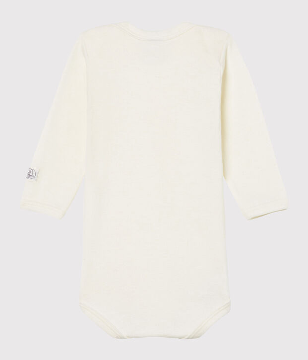 Body manches longues b&eacute;b&eacute; en laine et coton blanc