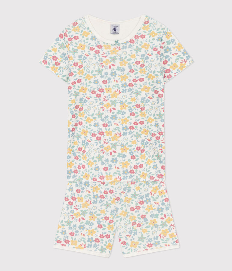 Pyjacourt fleurs en coton petite fille blanc MARSHMALLOW/blanc MULTICO