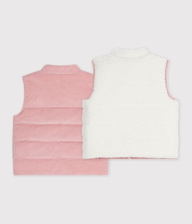 Doudoune b&eacute;b&eacute; sans manches en velours r&eacute;versible sherpa rose/&eacute;cru
