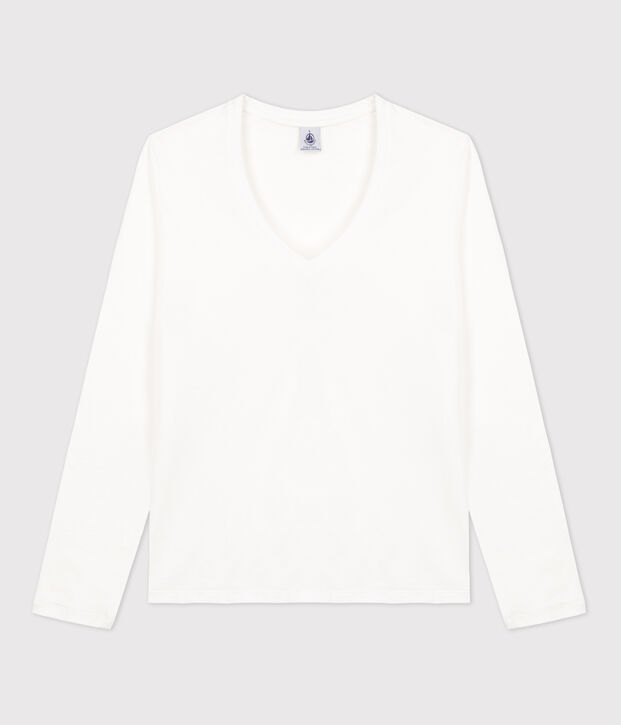 Tee-shirt LE DROIT col V en coton Femme blanc