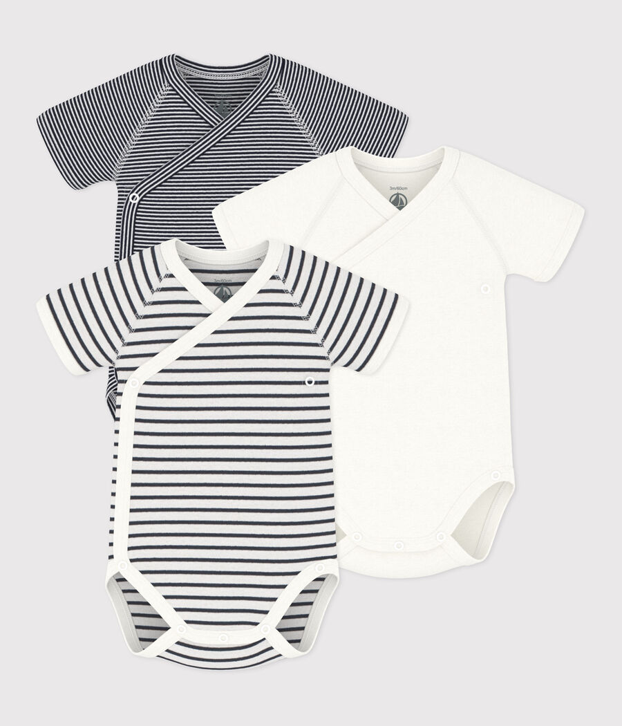 LOT DE 3 BODIES CROISÉS MANCHES COURTES RAYURES BÉBÉ EN COTON (Petit Bateau) - Couverture