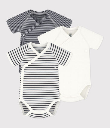 Petit Bateau - LOT DE 3 BODIES CROISÉS MANCHES COURTES RAYURES BÉBÉ EN COTON