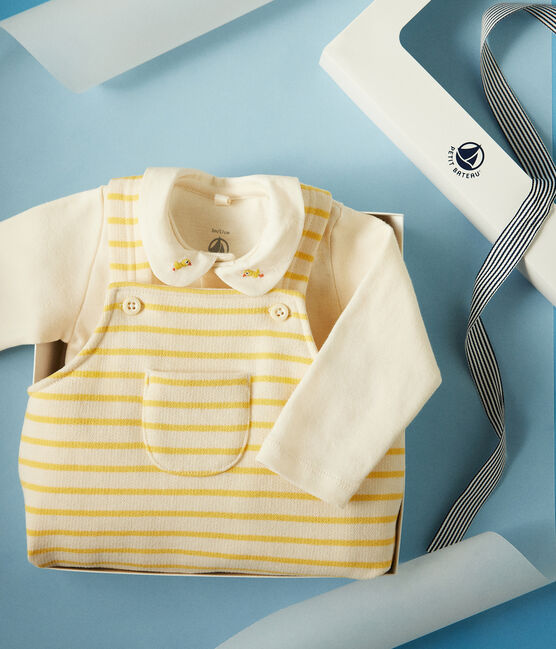 Coffret ensemble salopette et body en coton bébé jaune AVALANCHE/blanc DAISY