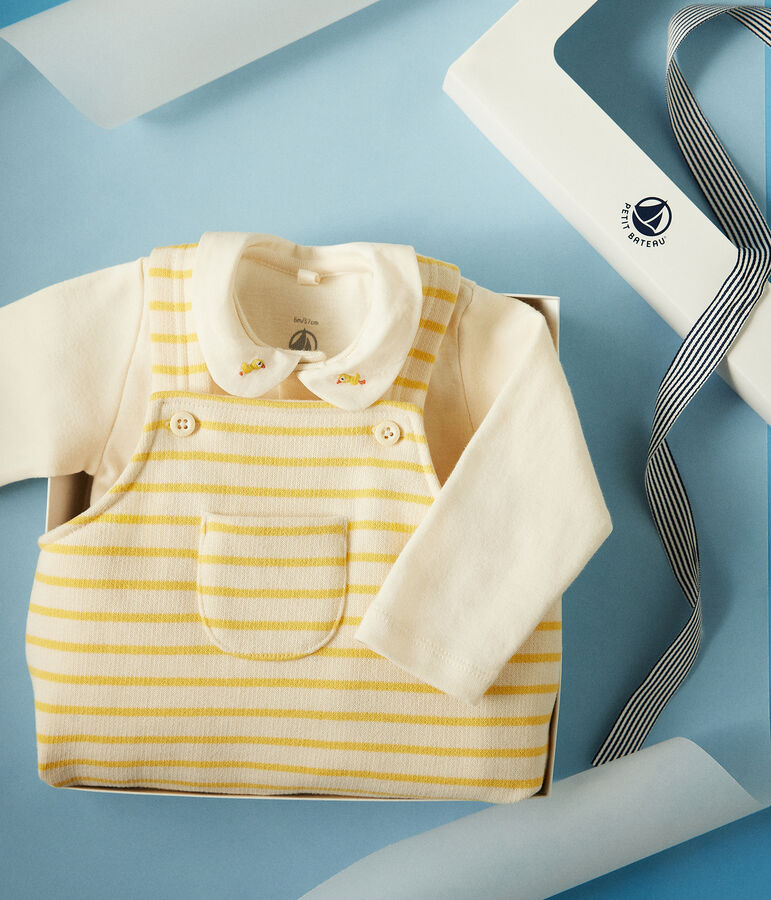 Coffret ensemble salopette et body en coton b&eacute;b&eacute; jaune AVALANCHE/blanc DAISY