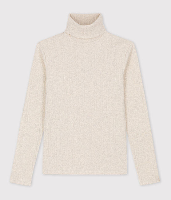 Tee-shirt col roulé L'ICONIQUE en maille jacquard beige MONTELIMAR CHINE
