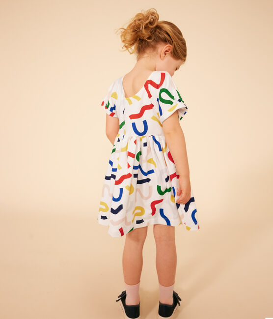 Robe imprimée manches courtes en coton enfant fille blanc MARSHMALLOW/blanc MULTICO