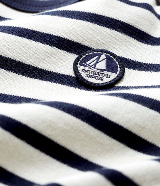 Marinière iconique bébé beige COQUILLE/bleu SMOKING