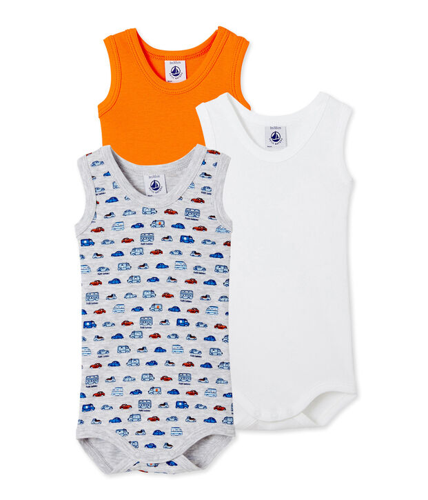 Lot de 3 bodies b&eacute;b&eacute; gar&ccedil;on sans manches blanc