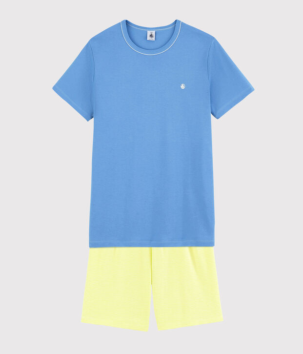 Pyjacourt bleu et jaune mixte en c&ocirc;te bleu/multicouleur