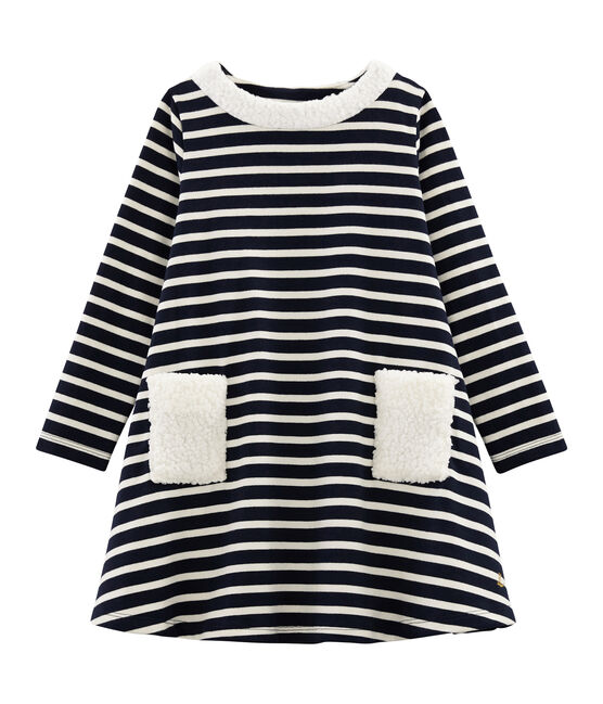 Robe manches longues enfant fille bleu SMOKING/beige COQUILLE